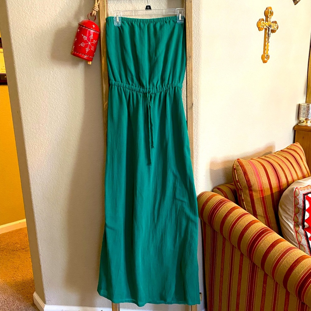 Jcrew Emerald Green Strapless Maxi Dress